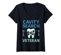 Womens Dental Anxiety Humor Dentist Fear Floss Cavity Survivor V-Neck T-Shirt