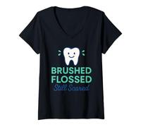 Womens Dental Anxiety Humor Dentist Fear Floss Cavity Survivor V-Neck T-Shirt