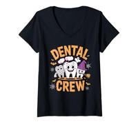Womens Dental Crew Halloween Dentist Hygienist Tooth Design V-Neck T-Shirt