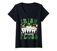 Women's Dental Irish You Would Floss Dentist St Patricks Day Teeth V-Neck T-Shirt