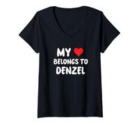 Womens Denzel - My Heart Belongs To Denzel - Love V-Neck T-Shirt