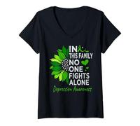 Women's Depression Awareness Month Sunflower Support Depression V-Neck T-Shirt