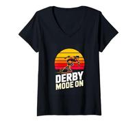 Women's Derby Mode On Roller Derby Skater Retro Sunset V-Neck T-Shirt