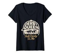 Womens Derby Queen Talk Derby to Me Horse Racing V-Neck T-Shirt