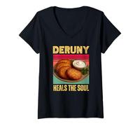 Womens Deruny Heals The Soul Funny Ukrainian Potato Pancake Food V-Neck T-Shirt