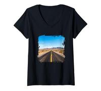 Women's Desert Highway Long Straight Road Vast Landscape View V-Neck T-Shirt