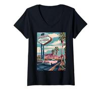 Womens Desert Road Trip Retro Car to the Heart Fabulous Las Vegas V-Neck T-Shirt