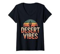 Womens Desert Vibes Cactus Graphic, Southwestern Sunset Mood V-Neck T-Shirt