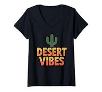 Womens Desert Vibes Cactus Graphic, Southwestern Sunset Mood V-Neck T-Shirt