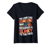 Womens Deserved A Slinky to The Face Slinkies Sarcasm Funny Slinky V-Neck T-Shirt