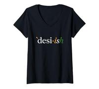 Women's Desi·ish Minimalist Indian Pride Typography Design V-Neck T-Shirt