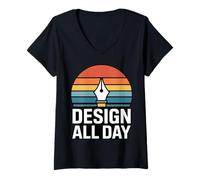 Women's Design All Day Retro Creator Work Motivation V-Neck T-Shirt