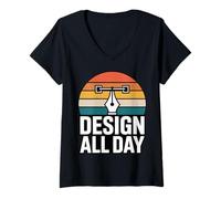 Women's Design All Day Retro Creator Work Motivation V-Neck T-Shirt