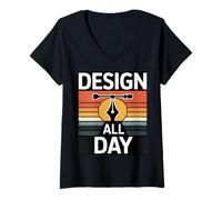 Women's Design All Day Retro Creator Work Motivation V-Neck T-Shirt