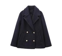 Women's Design Fashion Pearl Leather Double Breasted Coat Black S