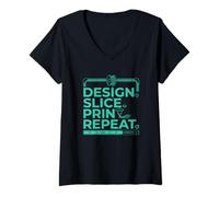 Women's Design Slice Print Repeat Funny 3D Printing Design V-Neck T-Shirt