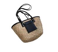 Womens Designer Large Capacity Straw Beach Messenger Tote Black 40X13X25CM