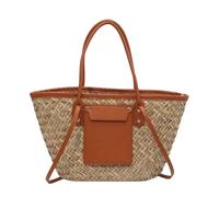 Womens Designer Large Capacity Straw Beach Messenger Tote Brown 40X13X25CM