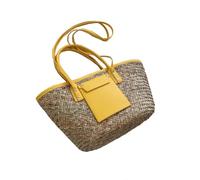 Womens Designer Large Capacity Straw Beach Messenger Tote Light Yellow 40X13X25CM