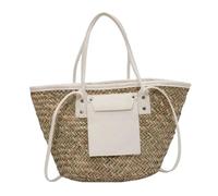 Womens Designer Large Capacity Straw Beach Messenger Tote White 40X13X25CM