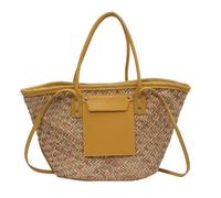 Womens Designer Large Capacity Straw Beach Messenger Tote Yellow 40X13X25CM