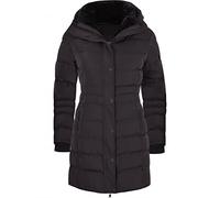 Womens Designer Winter Lined Parka Quilted Coat Fur Collar Hooded Long Ladies Womens Jacket (12, Solid Black Hooded)
