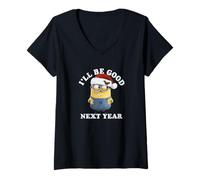 Womens Despicable Me Minions Dave Christmas I'll Be Good Next Year V-Neck T-Shirt