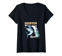 Womens Destin Florida Marlin Fishing Ocean Palm Trees Vintage Beach V-Neck T-Shirt