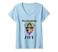Women's Destination Joy Retro Scooter Positive Vibes Design V-Neck T-Shirt