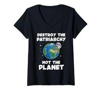 Womens Destroy The Patriarchy Not The Planet Feminist Earth Day V-Neck T-Shirt
