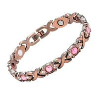 Women's Detachable Metal-Adhering Bracelet, Ancient Red Copper Pink Rhinestone-Inlaid Adjustable European Style Fashion Jewelry, Circumference 7.9 in / 20 cm, Long-Lasting Alloy Wristband Gift for Her