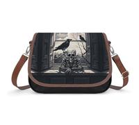 Women's Detachable Strap PU Leather Shoulder Bag A Raven on The Windowsill Printed with Inner Pocket, Fashionable Crossbody Purse for Daily Use, Giftable Designer Tote