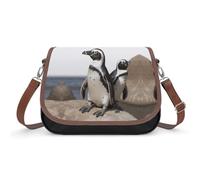 Women's Detachable Strap PU Leather Shoulder Bag African Penguin Printed with Inner Pocket, Fashionable Crossbody Purse for Daily Use, Giftable Designer Tote