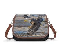 Women's Detachable Strap PU Leather Shoulder Bag Bald Eagle Flying Printed with Inner Pocket, Fashionable Crossbody Purse for Daily Use, Giftable Designer Tote