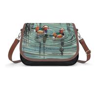 Women's Detachable Strap PU Leather Shoulder Bag Chinese Style Mandarin Ducks Printed with Inner Pocket, Fashionable Crossbody Purse for Daily Use, Giftable Designer Tote