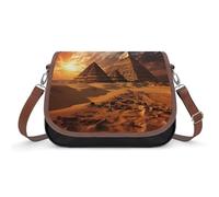 Women's Detachable Strap PU Leather Shoulder Bag Egyptian Pyramids Printed with Inner Pocket, Fashionable Crossbody Purse for Daily Use, Giftable Designer Tote