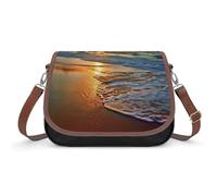 Women's Detachable Strap PU Leather Shoulder Bag Evening Beach Sea Water Printed with Inner Pocket, Fashionable Crossbody Purse for Daily Use, Giftable Designer Tote