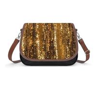 Women's Detachable Strap PU Leather Shoulder Bag Gold Sequin Sparkle Printed with Inner Pocket, Fashionable Crossbody Purse for Daily Use, Giftable Designer Tote