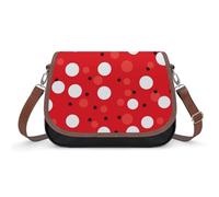 Women's Detachable Strap PU Leather Shoulder Bag Red White Polka Dot Printed with Inner Pocket, Fashionable Crossbody Purse for Daily Use, Giftable Designer Tote