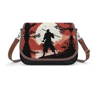 Women's Detachable Strap PU Leather Shoulder Bag Samurai Printed with Inner Pocket, Fashionable Crossbody Purse for Daily Use, Giftable Designer Tote
