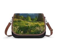 Women's Detachable Strap PU Leather Shoulder Bag Springtime in The Mountains Printed with Inner Pocket, Fashionable Crossbody Purse for Daily Use, Giftable Designer Tote