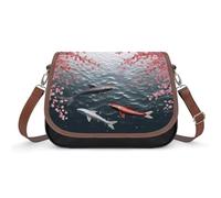 Women's Detachable Strap PU Leather Shoulder Bag Swimming with Cherry Blossom Printed with Inner Pocket, Fashionable Crossbody Purse for Daily Use, Giftable Designer Tote