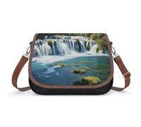 Women's Detachable Strap PU Leather Shoulder Bag Waterfalls on Krka River Printed with Inner Pocket, Fashionable Crossbody Purse for Daily Use, Giftable Designer Tote