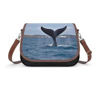 Women's Detachable Strap PU Leather Shoulder Bag Whale Tail Printed with Inner Pocket, Fashionable Crossbody Purse for Daily Use, Giftable Designer Tote