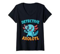Womens Detective Axolotl Blue Kawaii Spy Secret Agent Costume Boys V-Neck T-Shirt