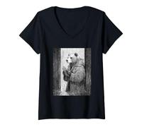 Women's Detective Bear Writing in Trench Coat Noir V-Neck T-Shirt