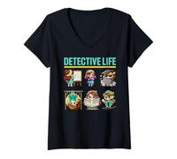 Womens Detective Life Girl Poses Investigator Crime Spy Games V-Neck T-Shirt