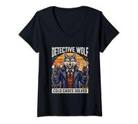 Women's Detective Wolf Cold Cases Solved V-Neck T-Shirt