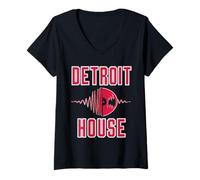 Womens Detroit House Music Retro Design for Techno DJ and Rave Fans V-Neck T-Shirt