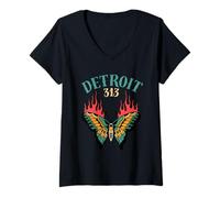 Women's Detroit Retro Ink 313 Butterfly - Vintage Tattoo Style V-Neck T-Shirt
